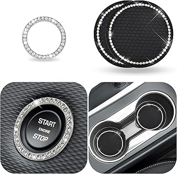 EcoNour Car Cup Coasters (2 Pack) | Car Push Start Button Bling (1 Pack) | Car Cup Holder Coaster... | Amazon (US)