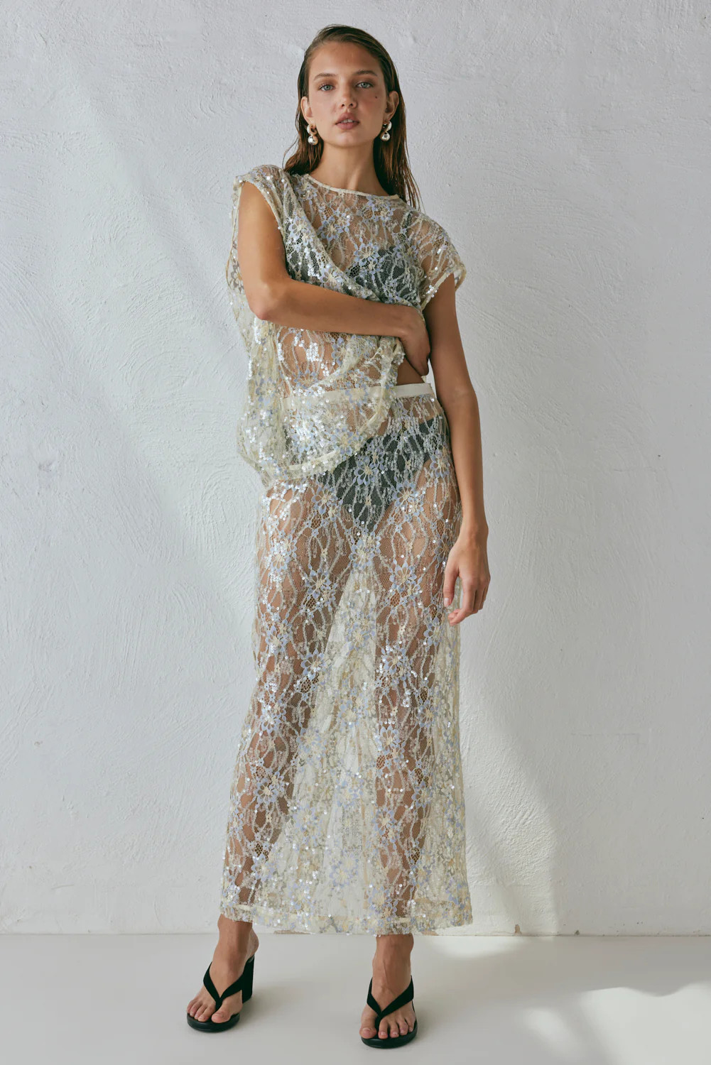 DEVYN SEQUIN MIDI SKIRT LACE | VRG Grl