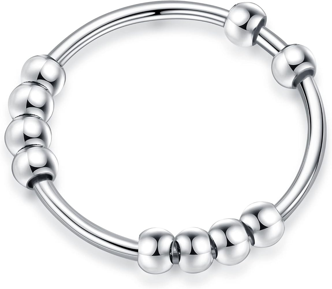 Ursilver S925 Sterling Silver Spinner Ring for Women, Anxiety Ring, Stress Relieving Ring with Be... | Amazon (US)