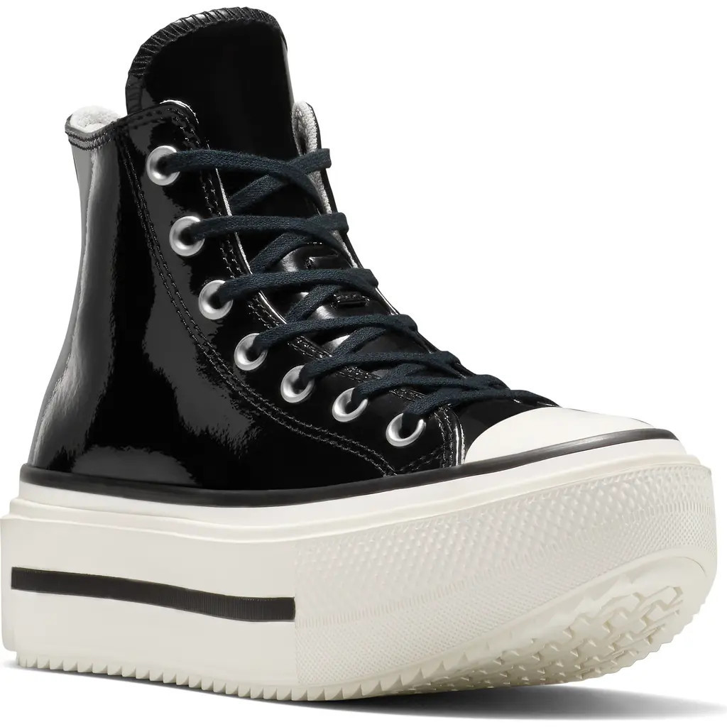 Converse Gender Inclusive Chuck Taylor All Star Lift Double Stack High Top Leather Platform Sneaker in Black/Egret/Black at Nordstrom, Size 8.5 | Nordstrom