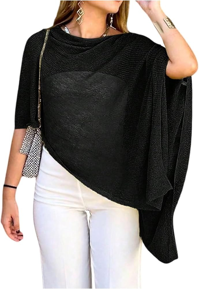 GORGLITTER Women's Sheer Poncho Shawl Bat Wing Cape Tops Crochet Cover Up Lightweight Sweater Spr... | Amazon (US)