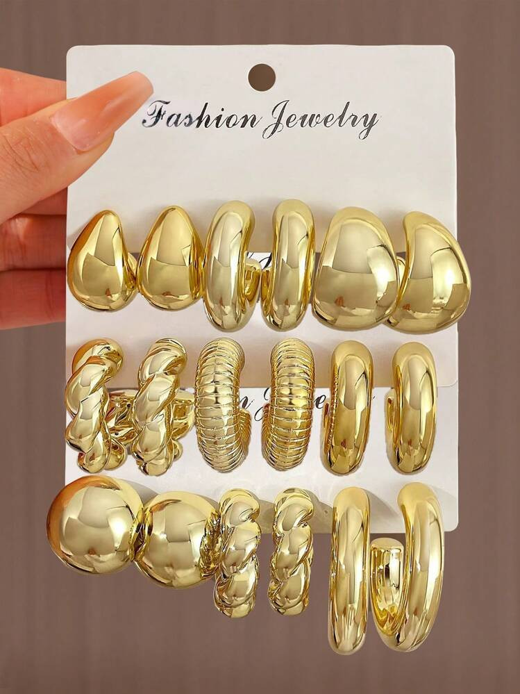 2-18pcs/Set Women Lightweight CCB Material Big Geometric Water Drop Earrings Set, Fashion Street Style, Suitable For Everyday, Party And Vacation Wear, Ideal Gifts For Friends And Couples Birthday | SHEIN