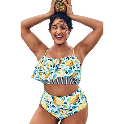 Women's Leaf And Lemon Printed Plus Size Bikini - Cupshe | Target