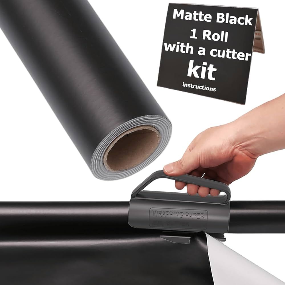 THMORT Matte Black Wrapping Paper Roll with a Cutter Kit for Birthday,Wedding,Christmas,Baby Shower, | Amazon (US)