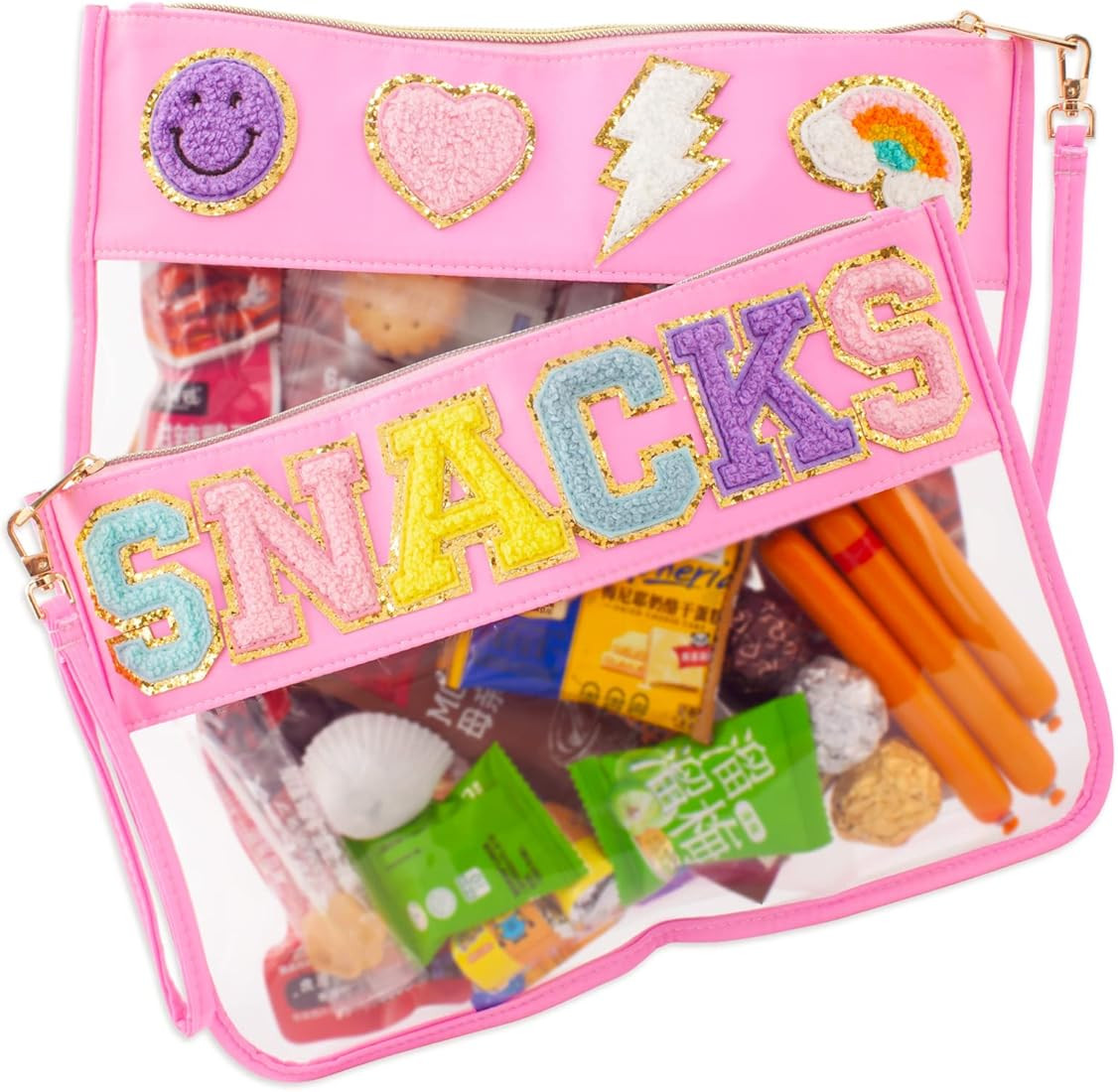 dark swan 1PCS Chenille Patch Nylon Pouch,Clear Waterproof Snacks Bag,With Preppy &Letter Double ... | Amazon (US)