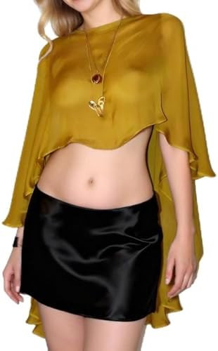 Women Chiffon Capelets Sheer Mesh Shawl Wraps Asymmetrical Ruffle Hem Flowy Poncho Top for Evenin... | Amazon (US)