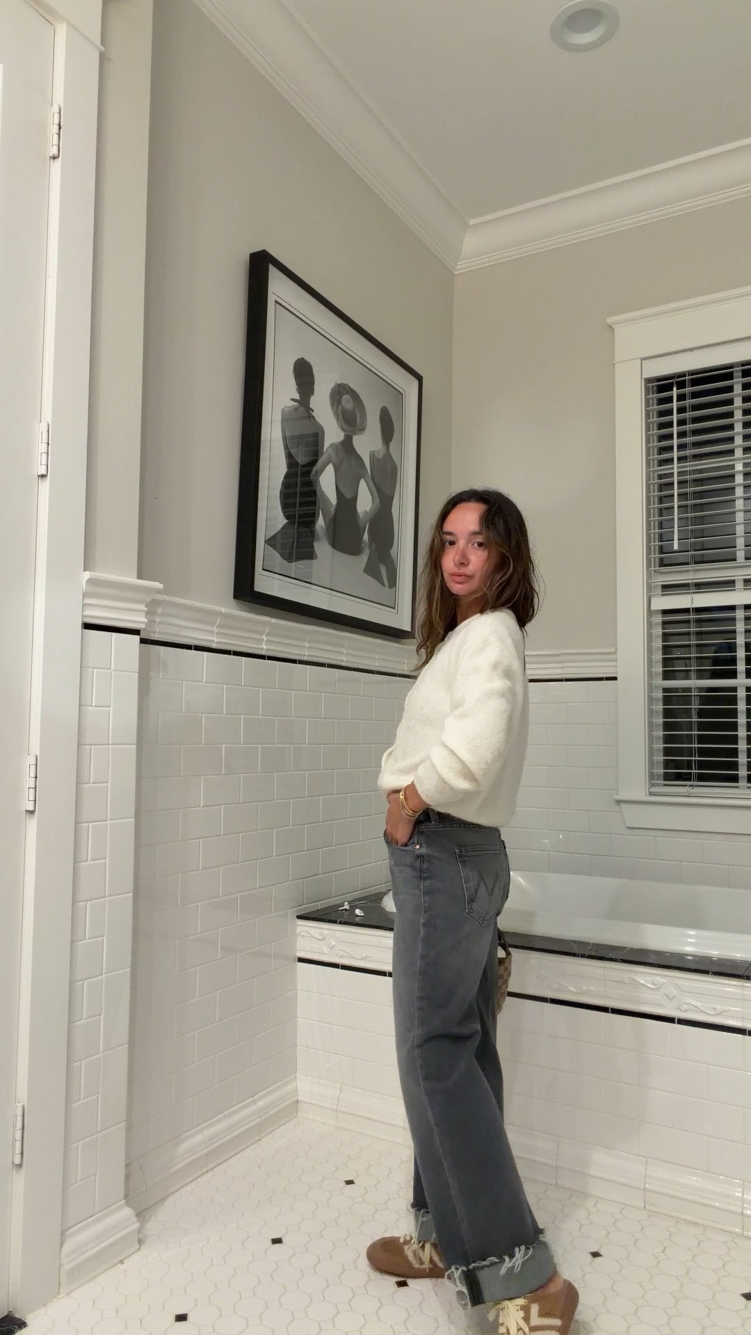 Easy dinner outfit! Small sweater and 24 jeans cut them myself!