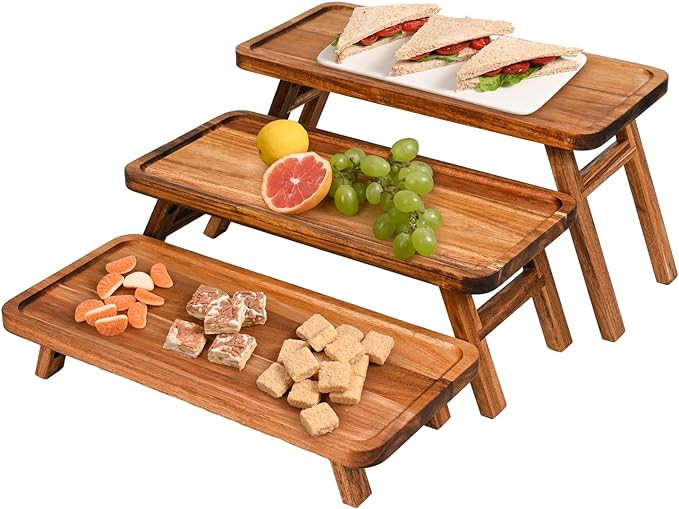 3 Tier Serving Tray Acacia Wooden Tiered Tray Stand Foldable Dessert Table Display Set Decor Char... | Amazon (US)