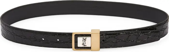 Monogram Croc Embossed Calfskin Leather Belt | Nordstrom