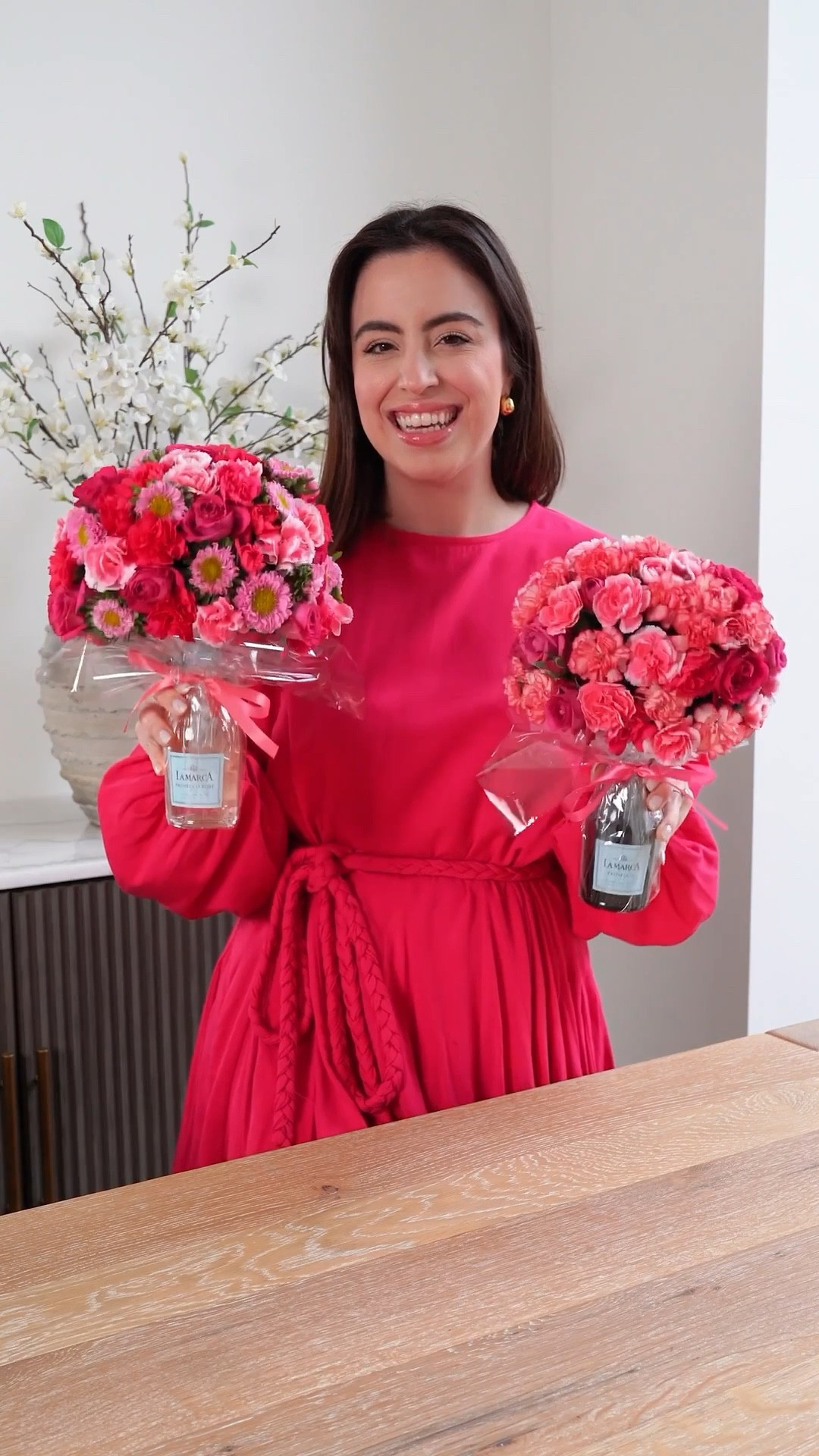 This DIY is as easy as it is gorgeous. Simply soak your floral foam, tuck in a mini bottle of Prosecco among some fresh stems, and add a ribbon for a personalized touch that will definitely wow whoever receives it!

creative gift, home decor, table centerpiece, flower arrangements, entryway inspo, table set up, DIY crafts

#LTKSeasonal #LTKHome #LTKU