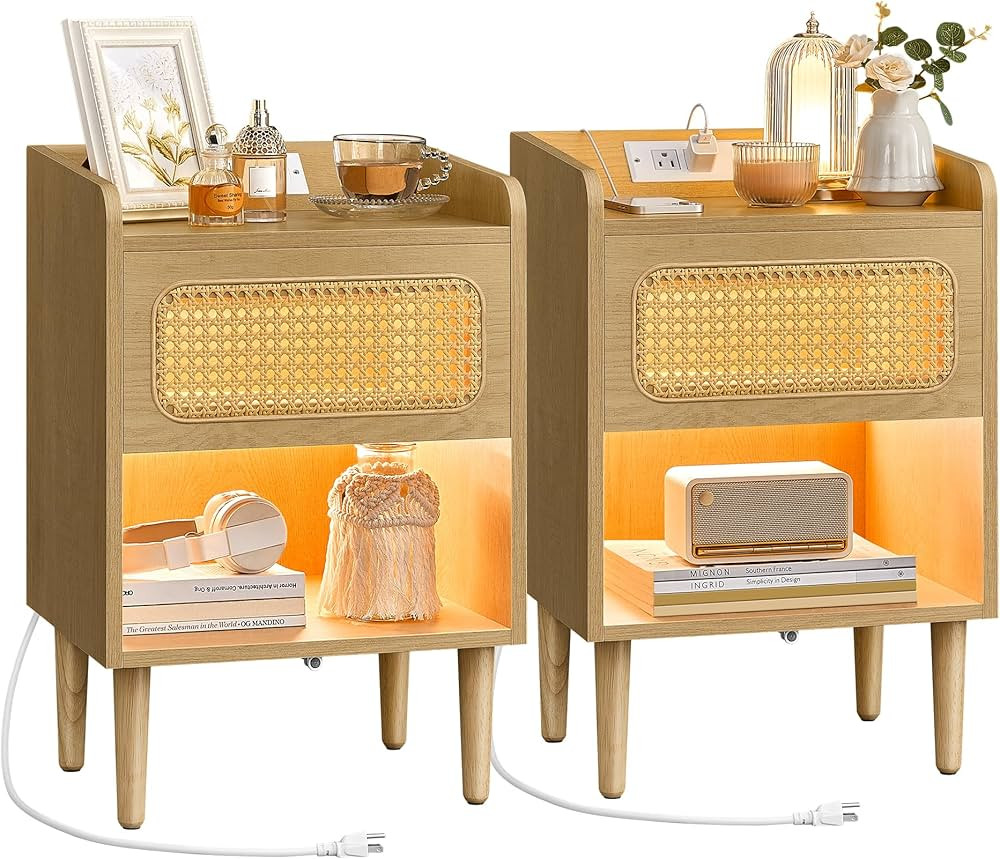 VASAGLE BOHOVEN Collection - Nightstands with Charging Station, Set of 2, Bedside Tables with Mot... | Amazon (US)