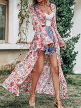 'Haley' Floral Printed Longline Kimono | Goodnight Macaroon