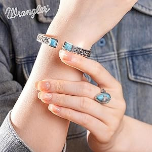 Montana West Wrangler Cuff Bracelet for Women Western Turquoise Adjustable Open Bangle Silver Pla... | Amazon (US)