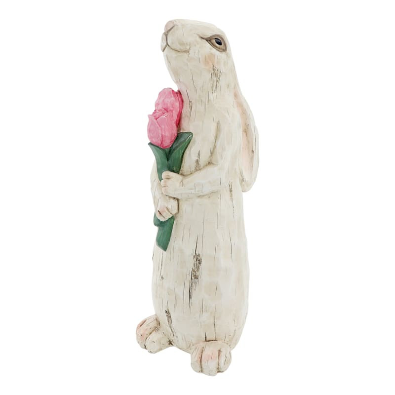 Easter Wooden Bunny with Tulips, 27" | At Home