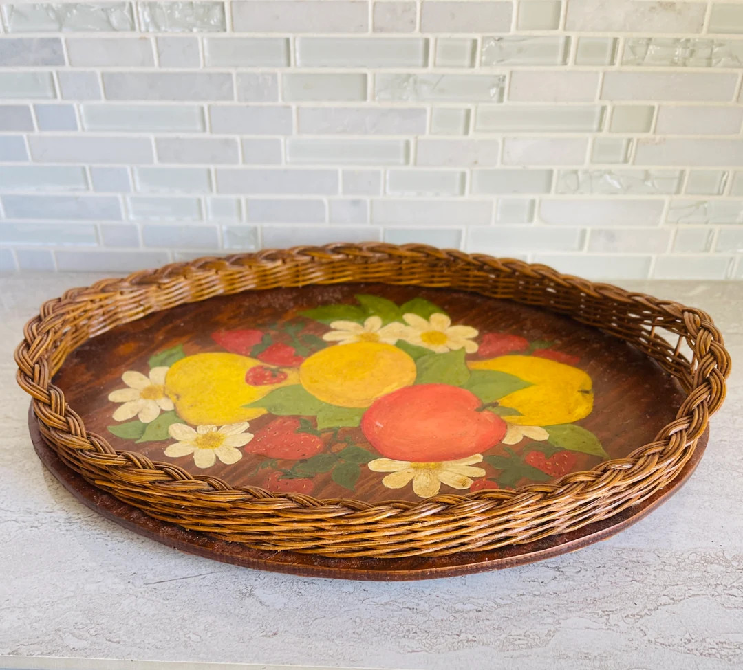 Wooden Wicker Tray Oil Painting Fruit Tray Wicker Wooden - Etsy | Etsy (US)