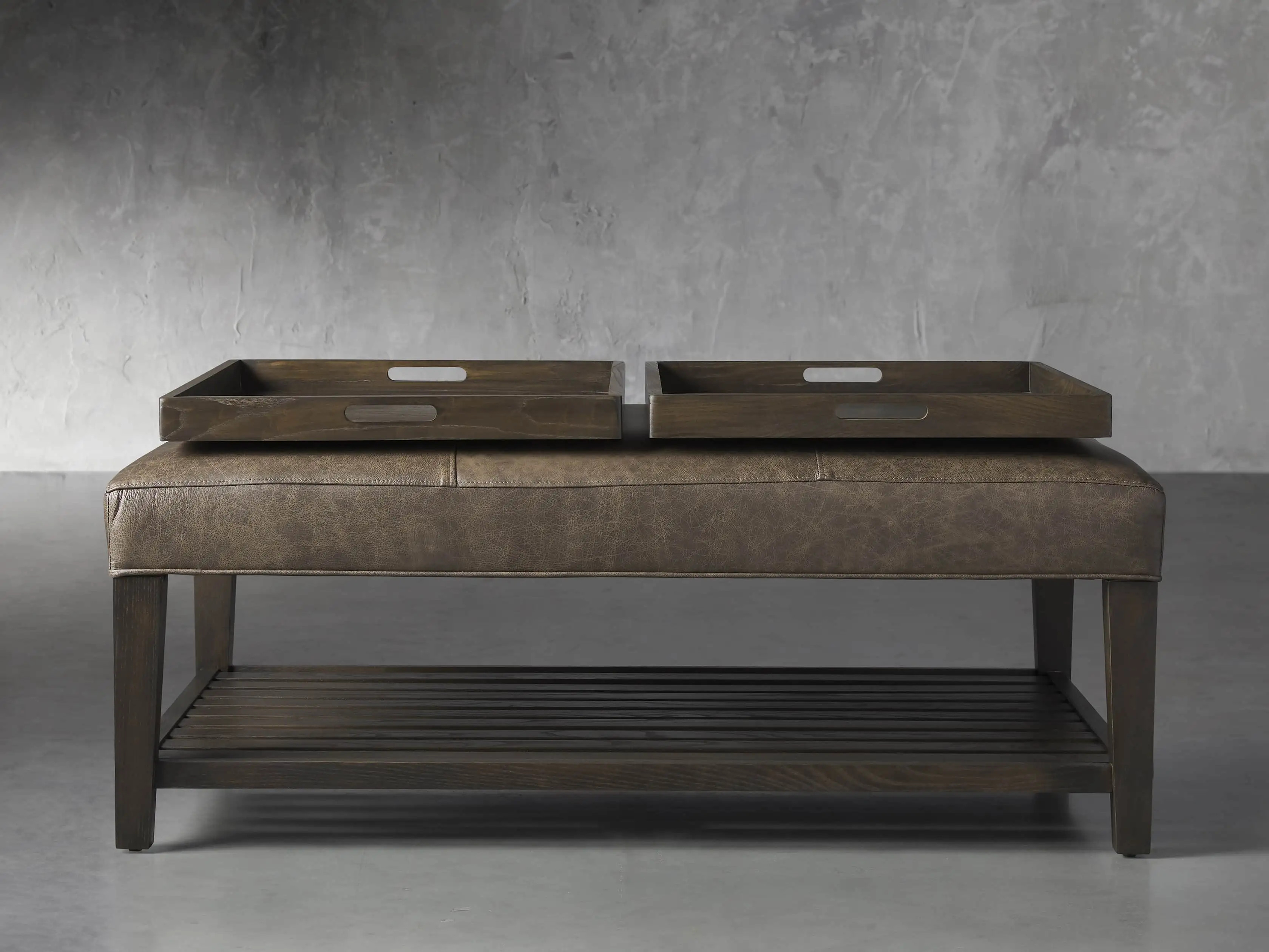 Fletcher Leather Ottoman | Arhaus