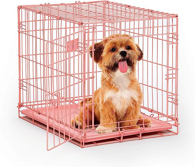 Pink Dog Crate, MidWest iCrate 24" Pink Folding Metal Dog Crate with Divider Panel, Floor Protect... | Amazon (US)