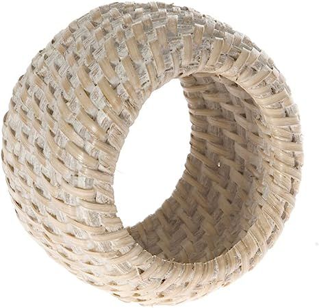 Kouboo, Laguna Handwoven Rattan Napkin Rings, Set of 4 with Tray, White Wash | Amazon (US)