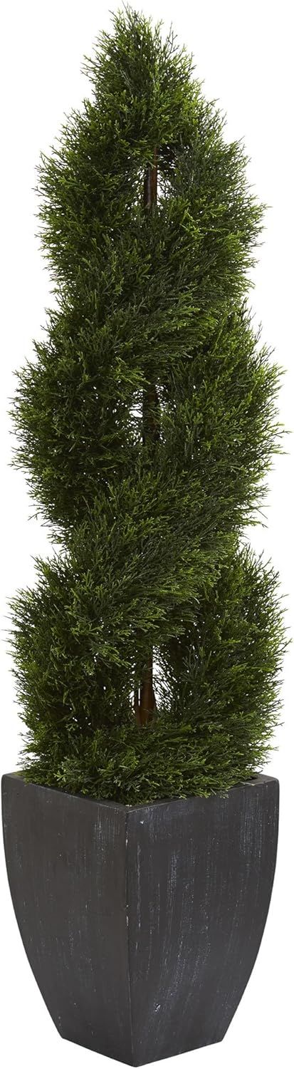 Nearly Natural 5ft. Double Pond Cypress Spiral Topiary Artificial Tree in Black Wash Planter UV R... | Amazon (US)
