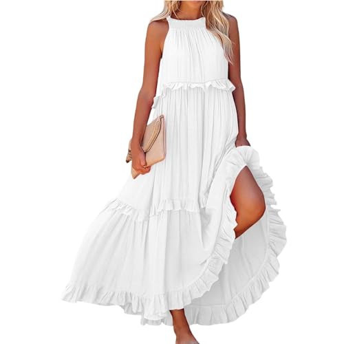 Boho Chic Clothing Women's Summer Dresses,Women Summer Sleeveless Tank Dress Halter Tie Back Loose Flowy Ruffle Tiered Maxi Dress with Pockets | Amazon (US)