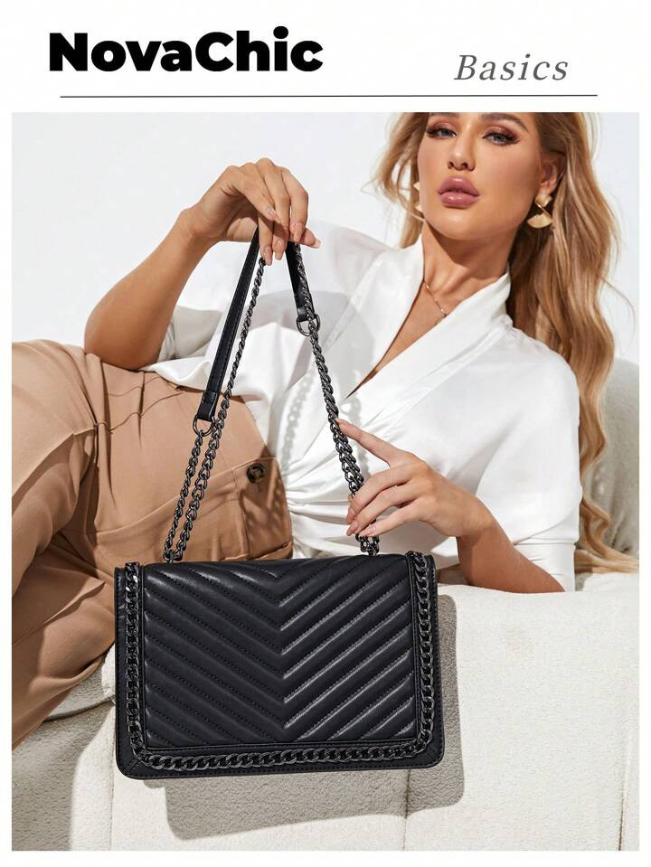 Lightweight,Business Casual Chevron Chain Flap Square Bag For Teen Girls Women College Students,R... | SHEIN