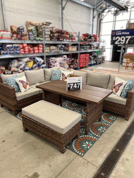 Walmart patio furniture set with sectional, coffee table and storage bench #walmarthome 

#LTKHome