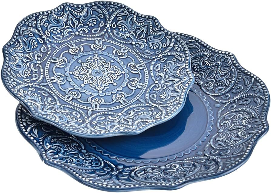 Sungmor Embossed Stoneware Fine Dining Dinnerware, Antique Baroque Style Porcelain Dinner Plates ... | Amazon (US)