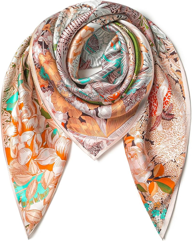 SHIROUYU 100% Pure Mulberry Silk Scarf 35" Large Square Lightweight Headscarf –Women’s Hair W... | Amazon (US)