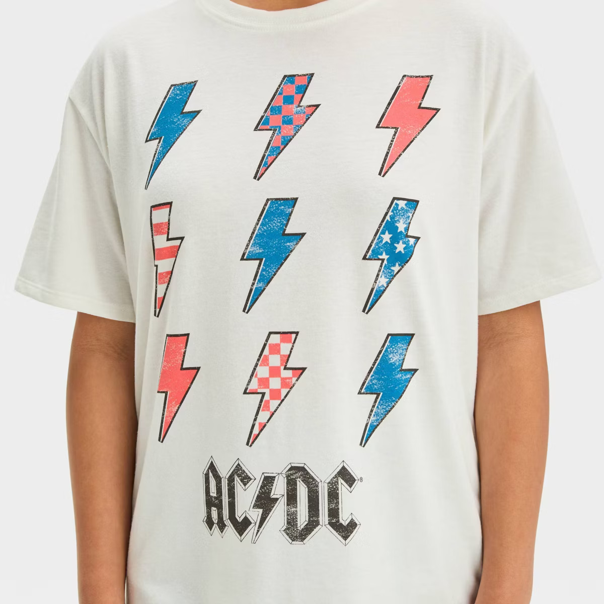 Girls' Short Sleeve Oversized Americana ACDC Graphic T-Shirt - art class™ White | Target