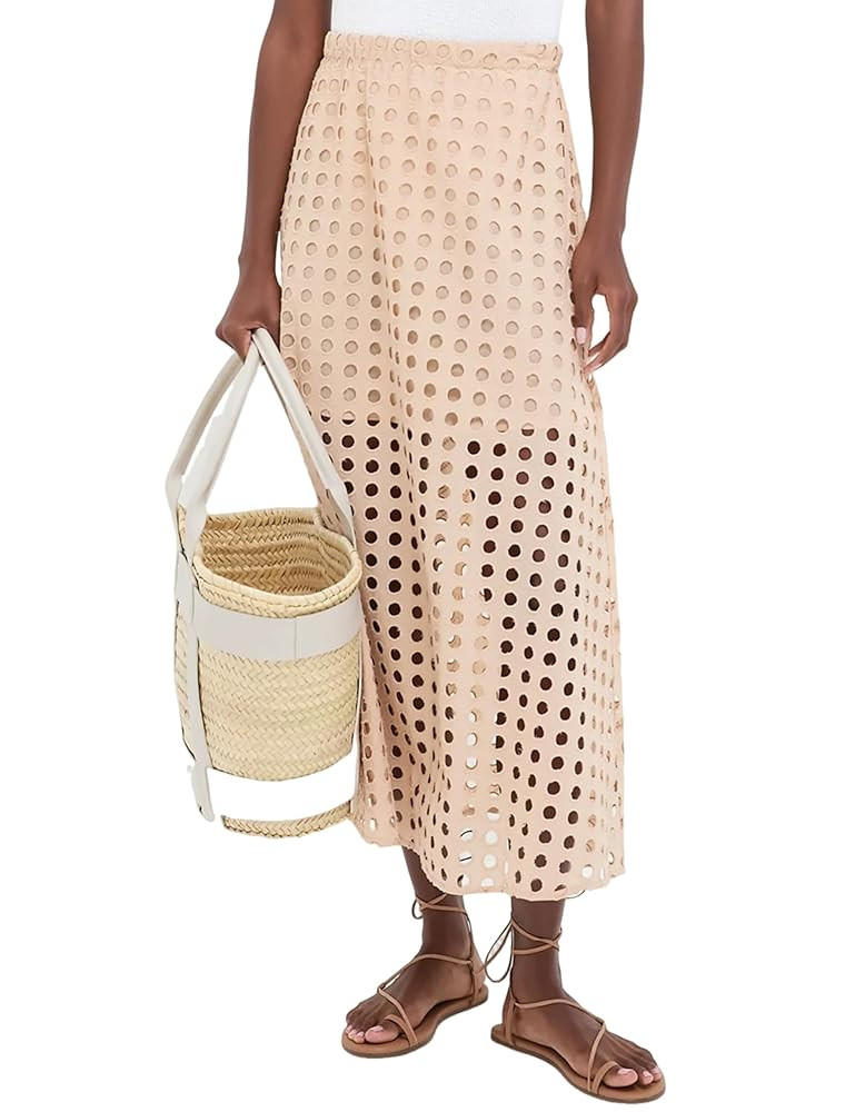 Ailoqing 2025 Summer Casual Long Skirt for Women Cotton Eyelet Beach Maxi Skirt with Underneath | Amazon (US)