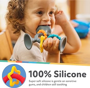 Nuby Silly Three Prong Interactive Suction Toy with Colorful Rings, Gray | Amazon (US)