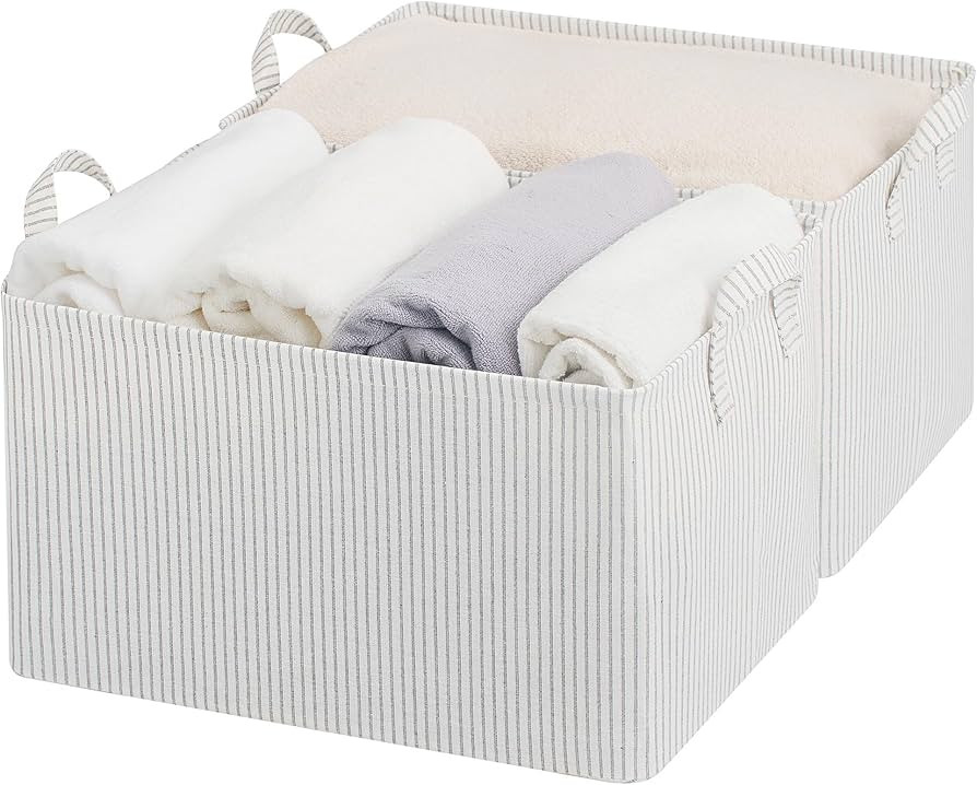 StorageWorks Storage Bins, Fabric Storage Bins for Shelves, Extra Large Storage Baskets with Meta... | Amazon (US)