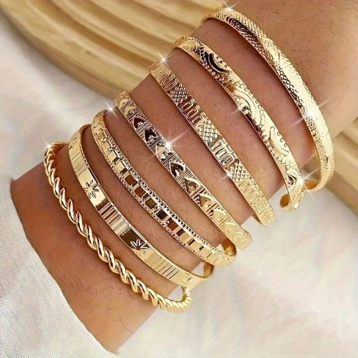 7pcs Golden Bracelets For Women, Silvery Bracelet  Clothing Jewelry Fashion Disco Bracelet Golden... | SHEIN