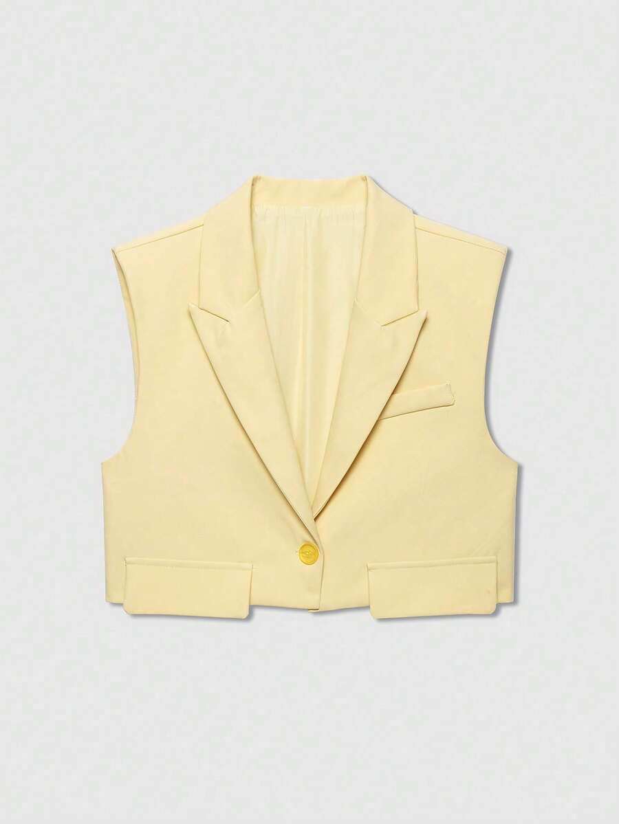 Women's Casual Flap Decor Solid Color Lapel NeckVest Jacket Spring | SHEIN