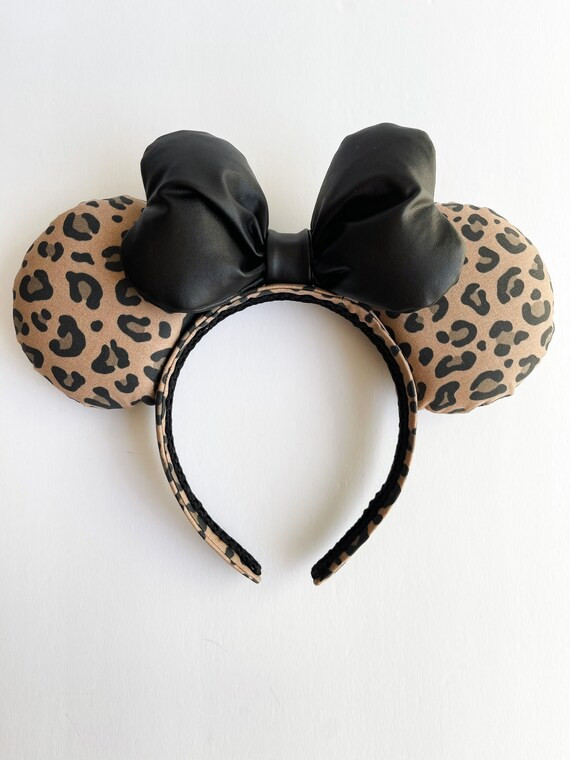 Leopard Print Inspired Mouse Ears W/ Faux Leather Bow - Etsy | Etsy (US)