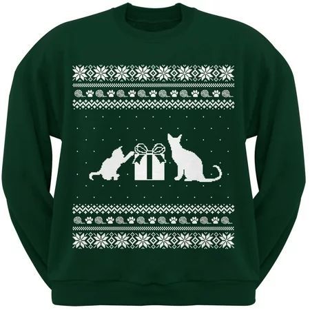 Cats Ugly Christmas Sweater Dark Green Crew Neck Sweatshirt | Walmart (US)