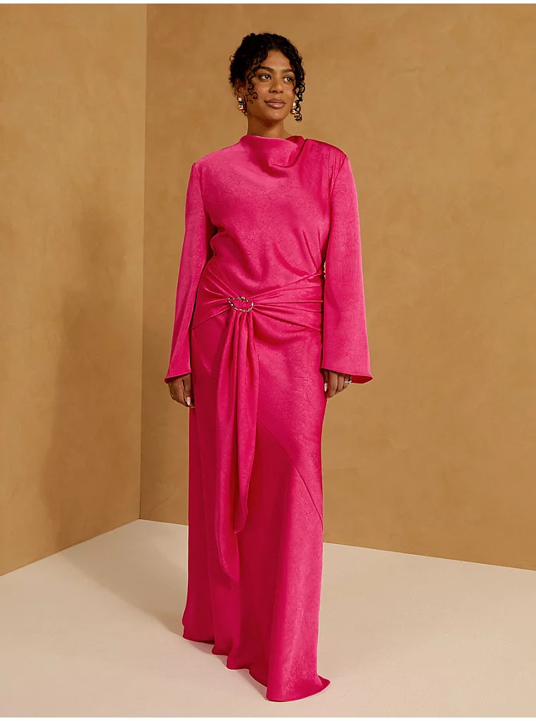 Pink Belted Satin Maxi Dress | George