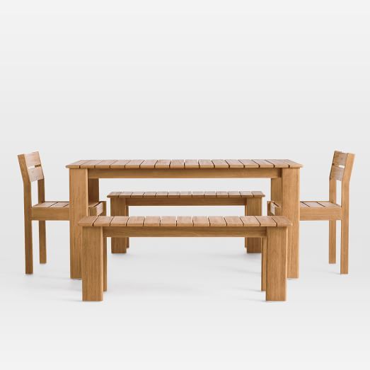 Playa Outdoor 60" Dining Table, Benches & Chairs Set (In-Stock & Ready to Ship) | West Elm (US)