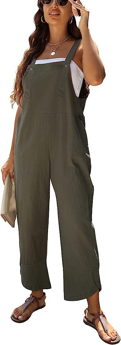 AMEBELLE Women's Sleeveless Cotton Linen Overalls Rompers Baggy Wide Leg Jumpsuits | Amazon (US)