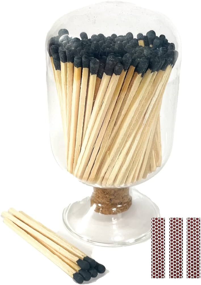Decorative Glass Matches Cloche | Includes Matches!!! & 3 Free Replacement Striker Strips!!! (Bla... | Amazon (US)