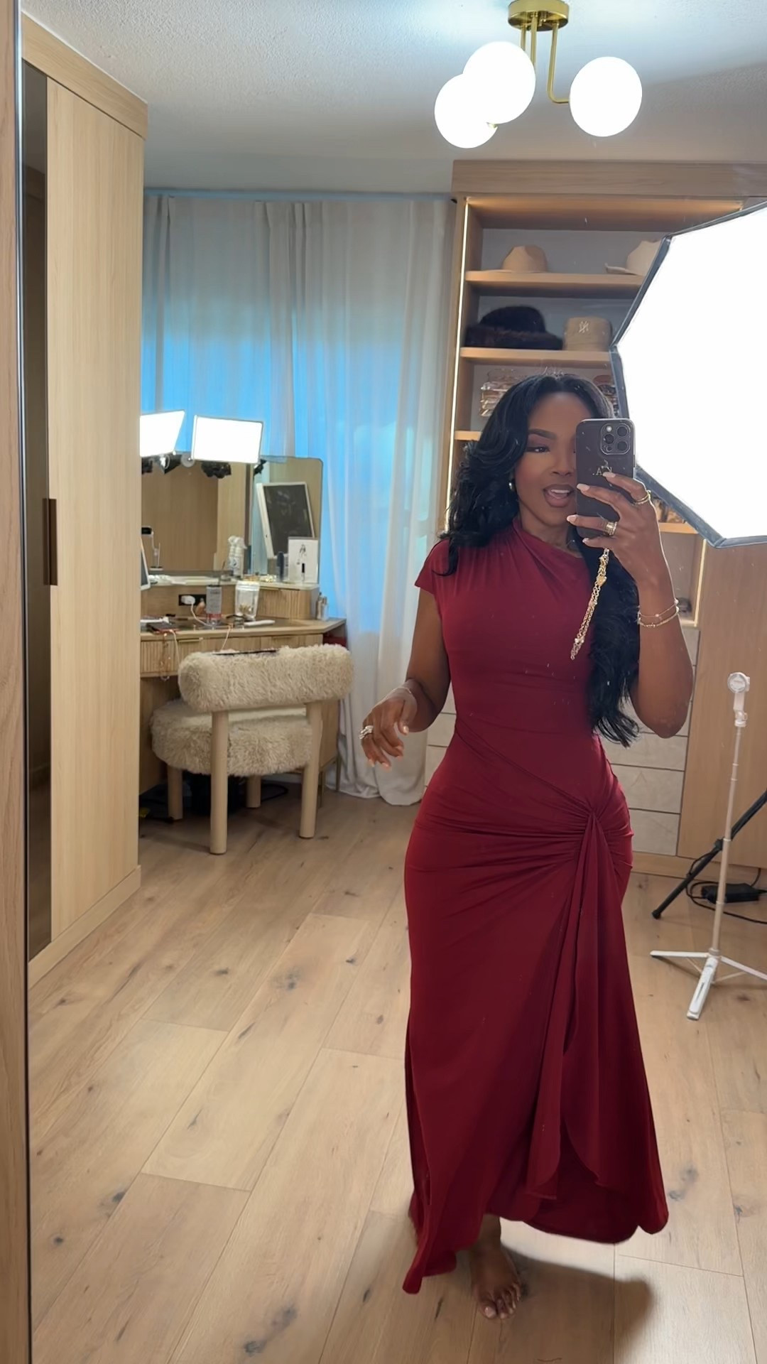 Elegant and effortless in this deep red moment ✨  
The draping detail gives this dress such a flattering shape while still feeling comfortable and wearable. This is one of those pieces that instantly elevates your closet and works for so many occasions with just a shoe or accessory change.

Perfect for date night, holiday dinners, weddings, or any elevated evening event.

Sizing: Wearing size Small  
Measurements: 5'4" | 138 lbs | 34D | 27" waist | 40" hips

This is the kind of timeless silhouette that makes cost per wear drop fast and stays in rotation season after season.

Follow me on Instagram and YouTube @kirasfashionfinds

#LTKfitnessgoals