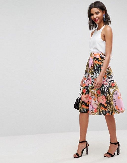 ASOS Midi Skirt in Baroque Floral Print | ASOS US