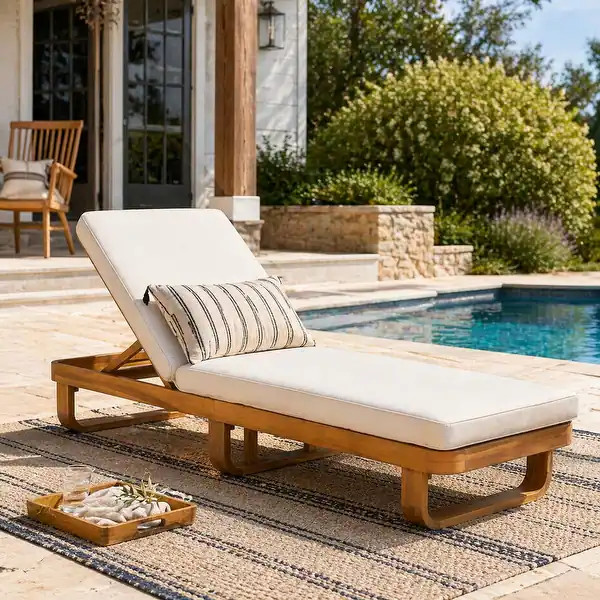 Christopher Knight Home - Laguna Outdoor Lounge Chair Acacia Wood with Beige Cushions - Bed Bath ... | Bed Bath & Beyond
