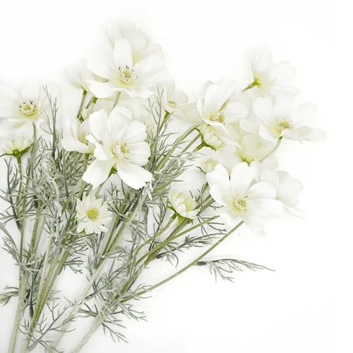 White Artificial Flowers Fake Cosmos Flowers, 2 Pcs Wedding Bouquets Artificial Cosmos Flowers Bulk, 23.6 Inch Realistic Artificial Flower Faux Silk Cosmos for Vase, Dining Table, Floral Arrangement | Amazon (US)