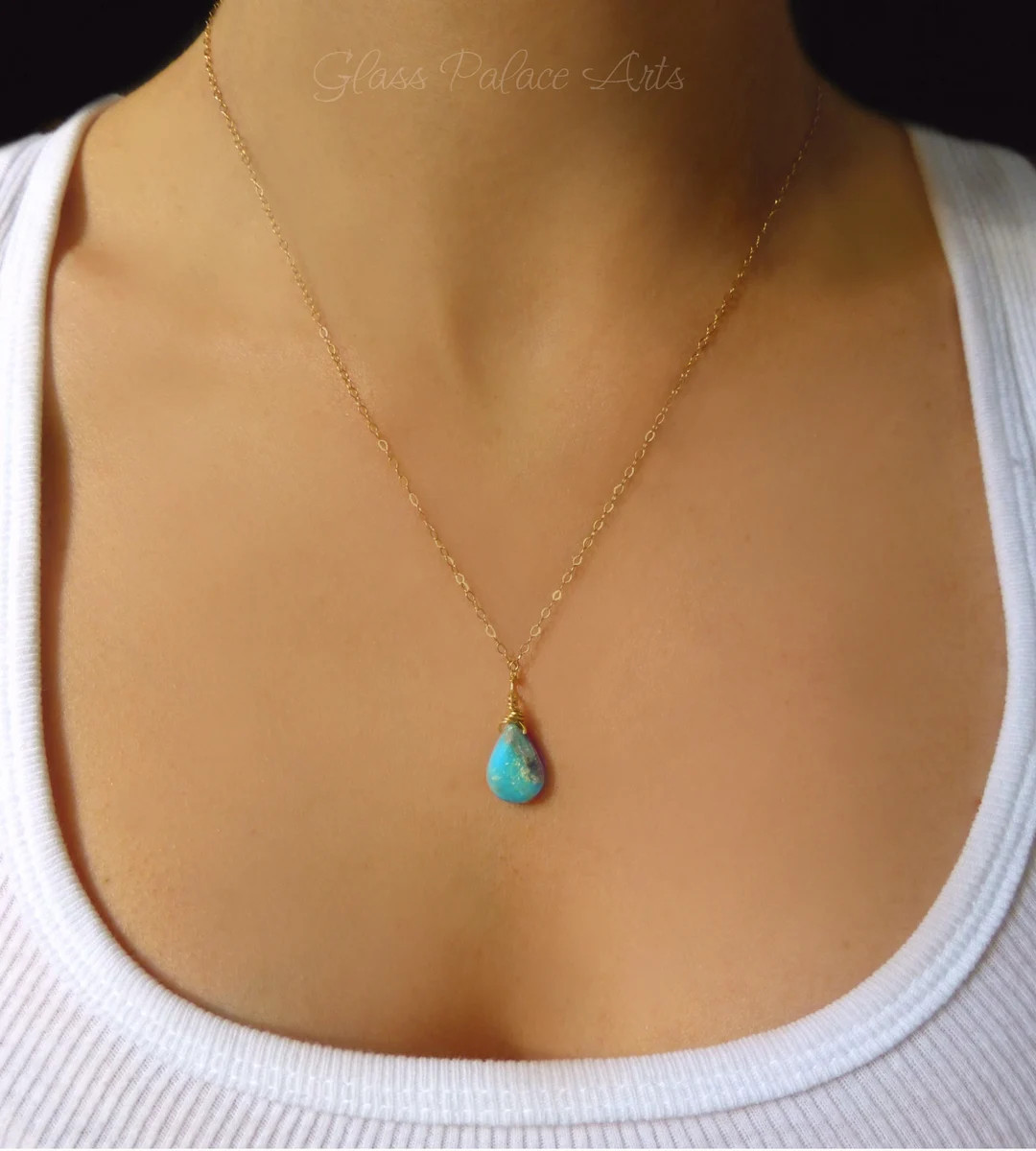 Sleeping Beauty Turquoise Teardrop Necklace: Genuine Gemstone, Sterling Silver or 14k Gold Fill -... | Etsy (US)