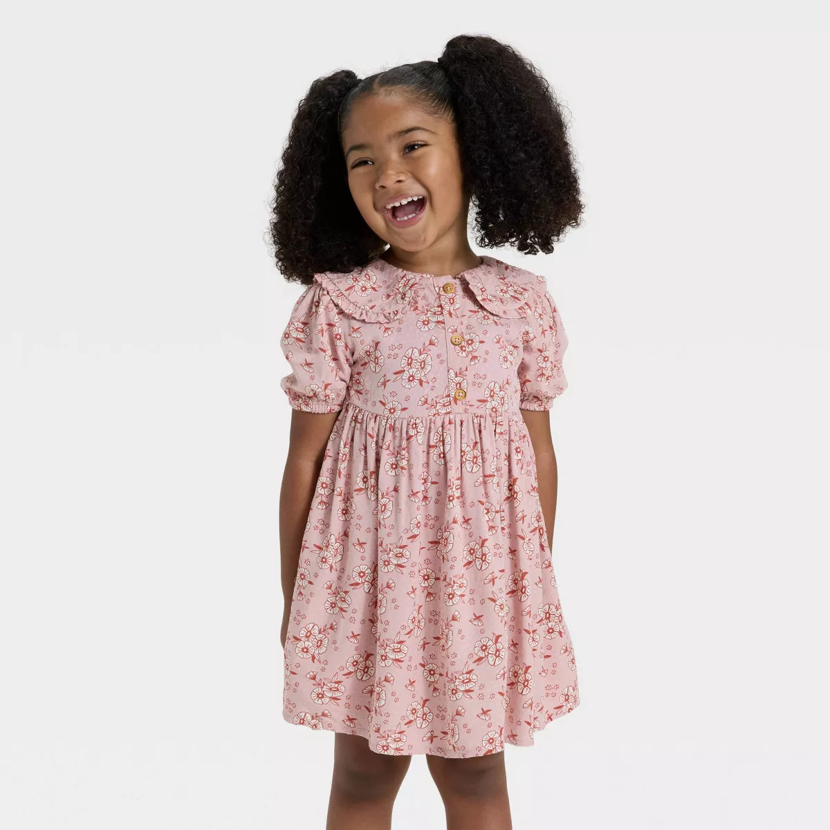 Toddler Girls' Short Sleeve Floral Woven Dress - Cat & Jack™ Light Mauve 12M | Target