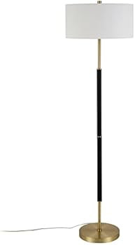 Simone 2-Light Floor Lamp with Fabric Shade in Matte Black/Brass/White | Amazon (US)