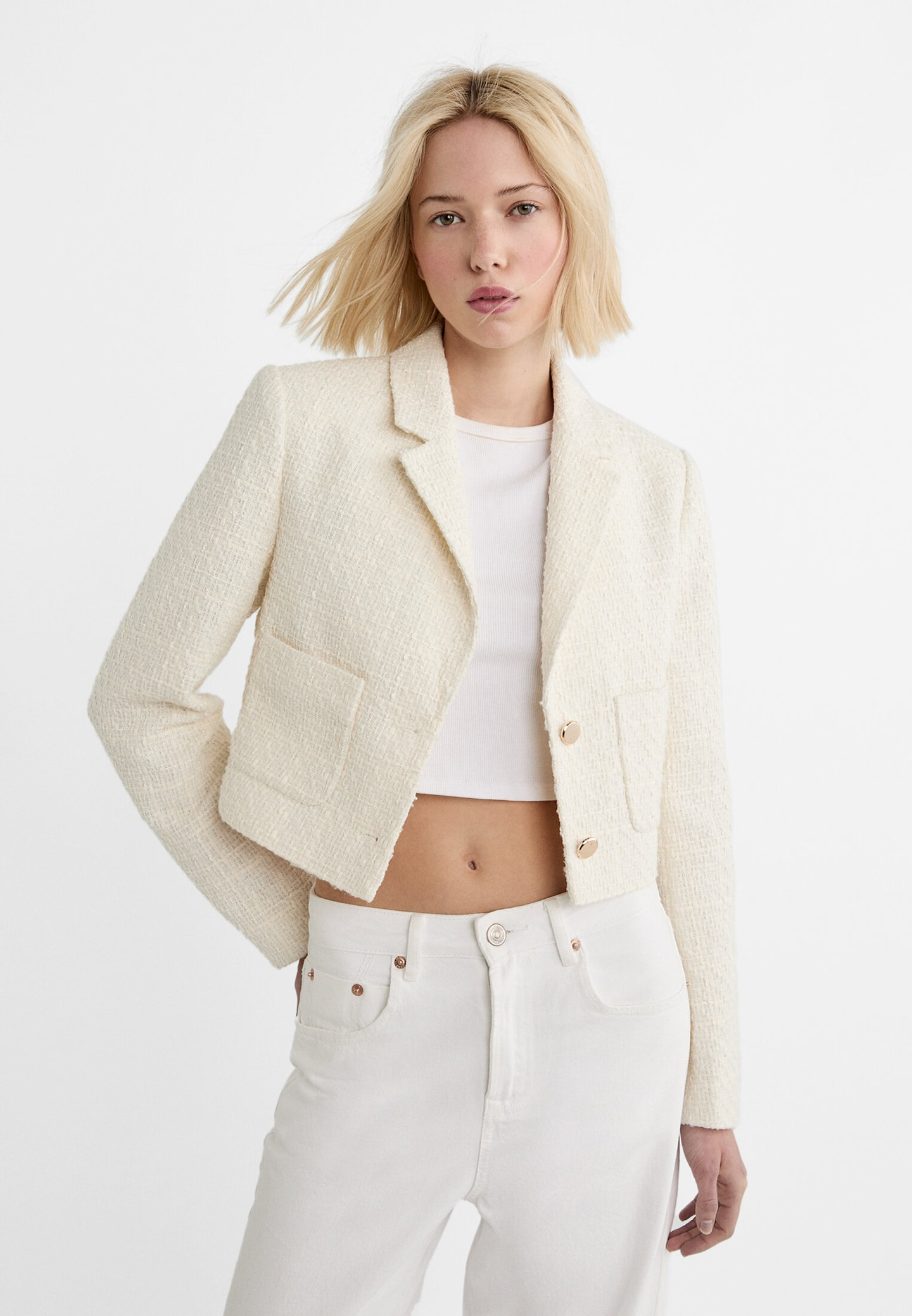 Cropped textured blazer with pockets | Stradivarius (UK)