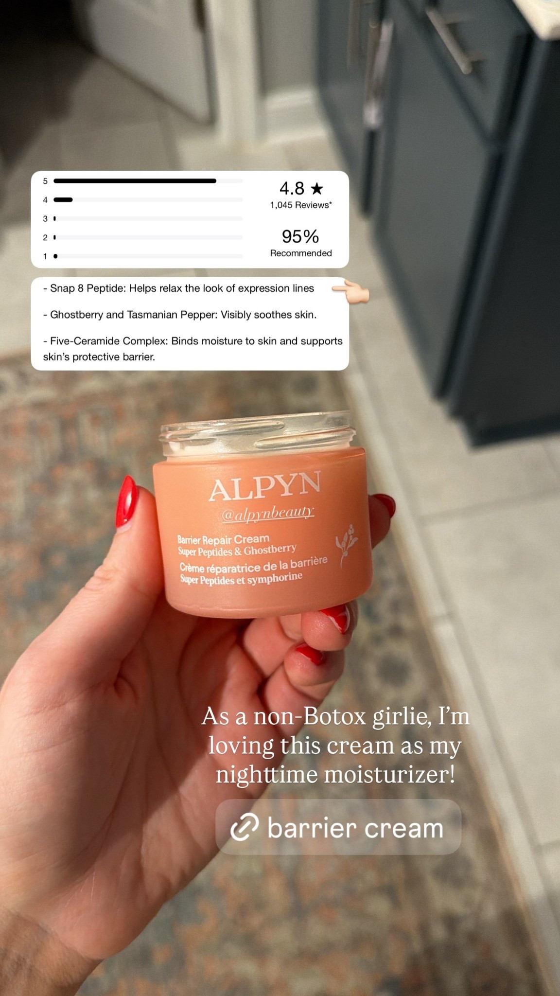 As a non-Botox girlie, I’m loving this cream as my nighttime moisturizer! 👈🏻 @alpynbeauty