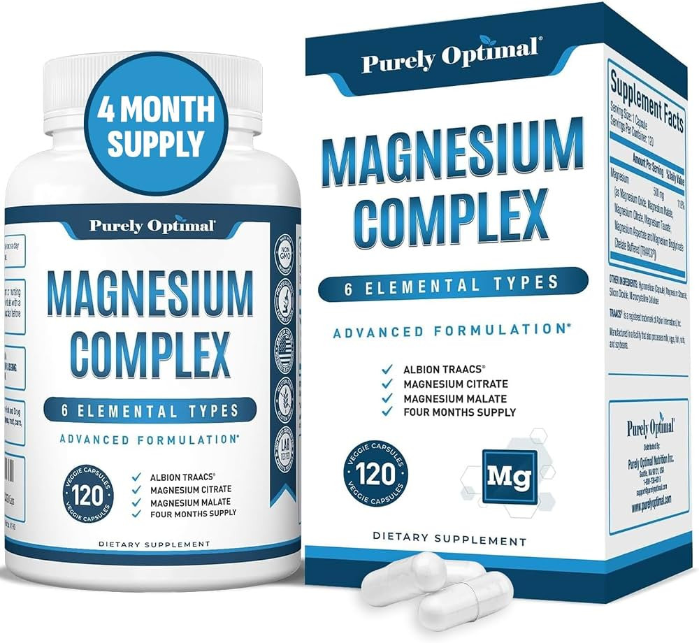 Purely Optimal Magnesium Complex 500mg w/Citrate, Malate, Taurate, Oxide, Bisglycinate Chelate, A... | Amazon (US)